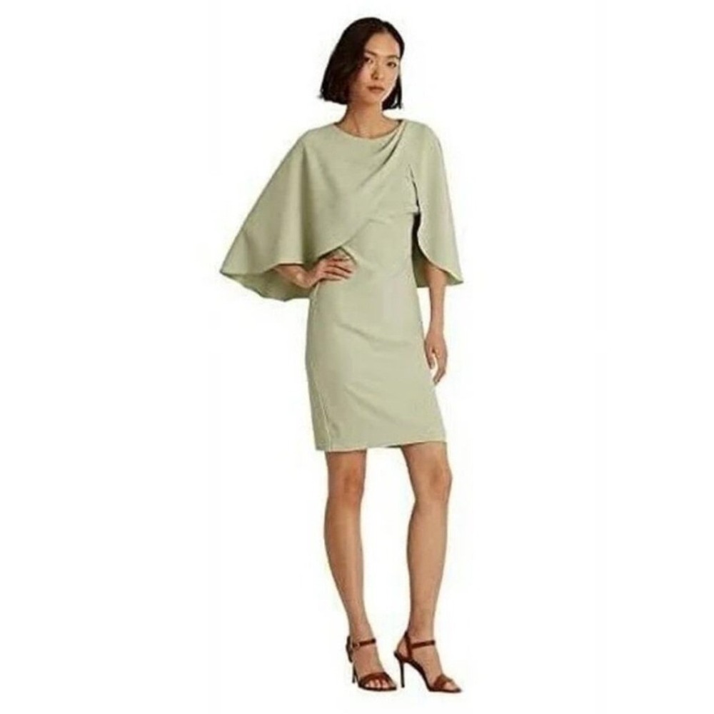 Lauren Ralph Lauren Dress 8 Sage Green Capelet Draped Sheath Cocktail Elegant